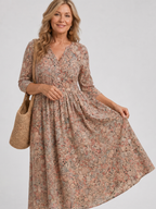 Picao | Vestido midi de aire vintage con abertura frontal y mangas tres cuartos