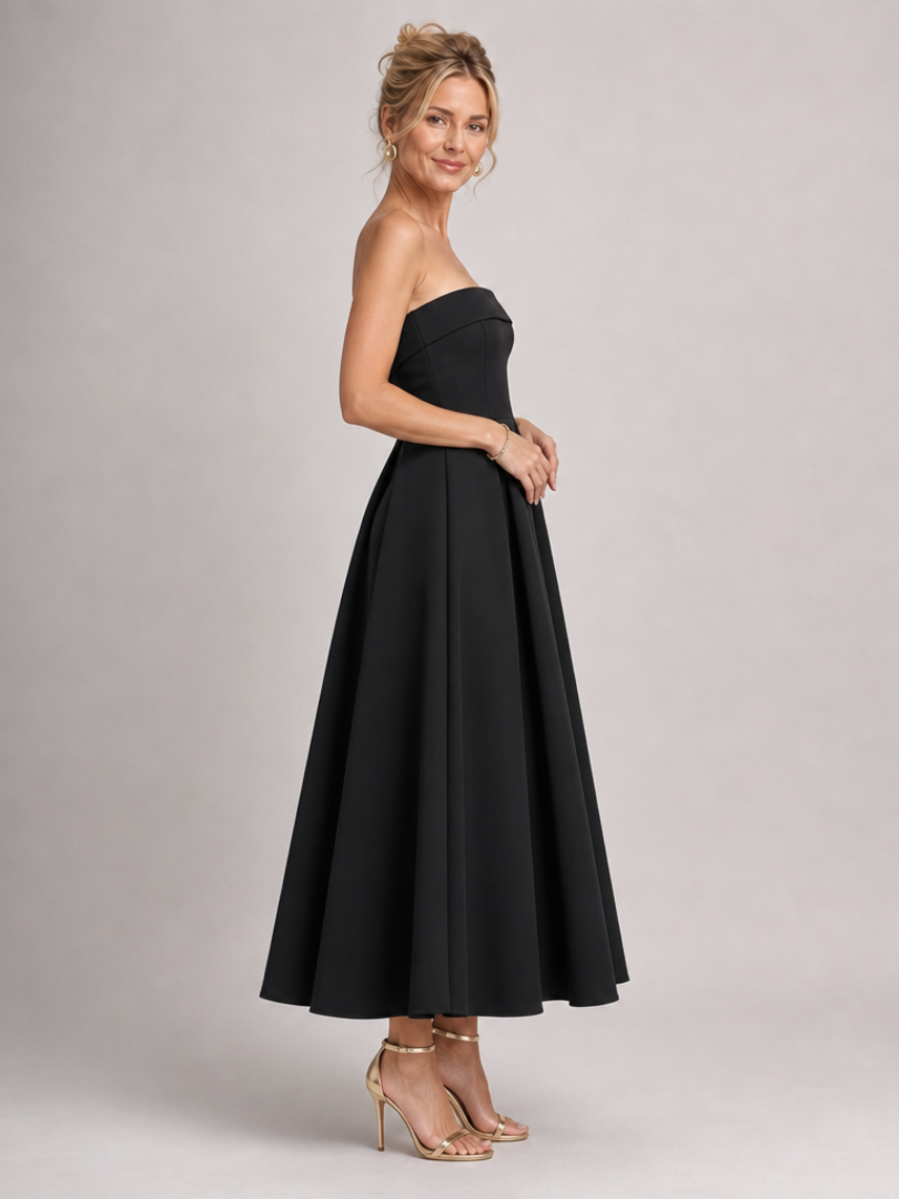 Elove | Vestido midi sin tirantes con corpiño estructurado
