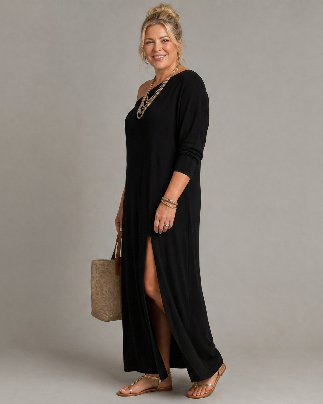 Asterelle | Vestido midi fluido de un solo hombro con abertura lateral