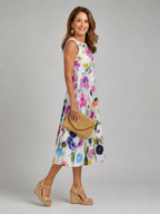 Flory | Vestido midi con estampado floral, sin mangas y cuello redondo