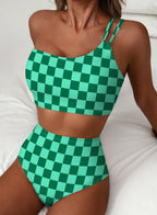 Emoswim - Women's High Waisted Bikini Sets One Shoulder Floral Print Swimsuits 2 piece Tummy Control Bathing Suits