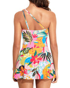 Emoswims - One Shoulder One Piece Swim Dress for Women Tummy Control Swimsuit with Skirt