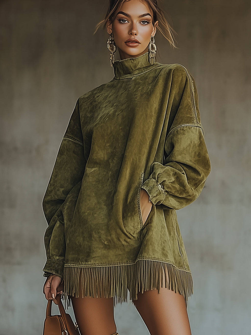 Olive - Vestido de cuello alto