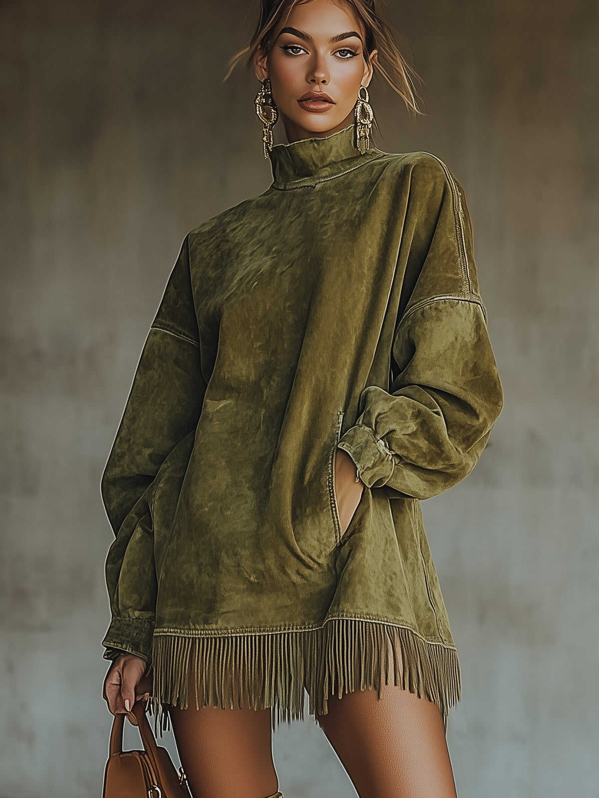 Olive - Vestido de cuello alto