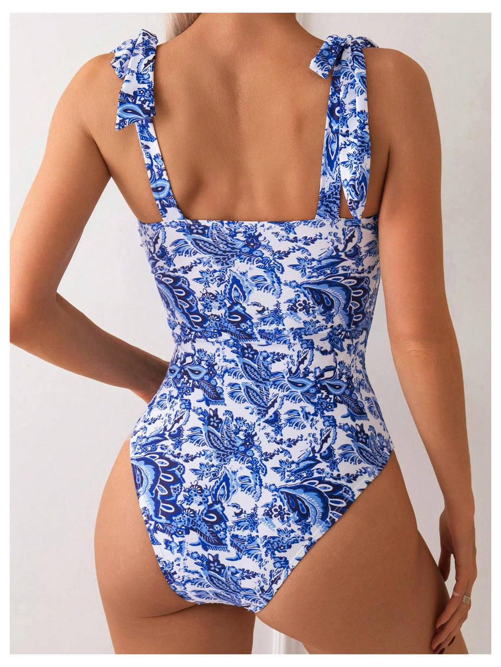 Emoswim - Women's One Piece Swimsuits Tummy Control Bathing Suits V Neck Boho Tie Shoulder Ruched Full