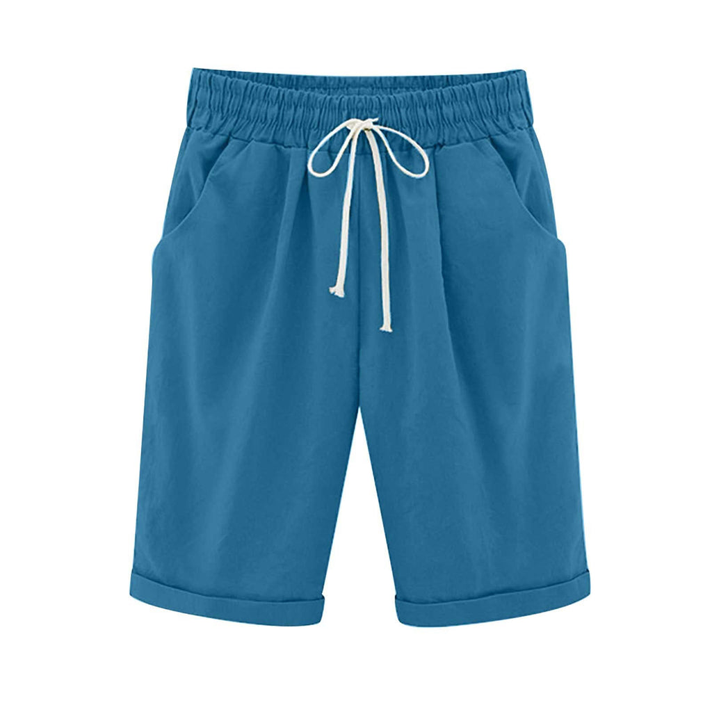 Emoswims - Women's Elastic Waist Knee Length Casual Cotton Bermuda Shorts with Drawstring