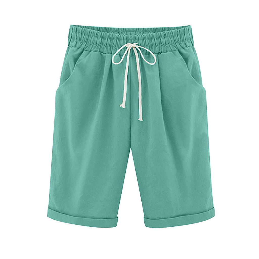 Emoswims - Women's Elastic Waist Knee Length Casual Cotton Bermuda Shorts with Drawstring