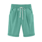 Emoswims - Women's Elastic Waist Knee Length Casual Cotton Bermuda Shorts with Drawstring
