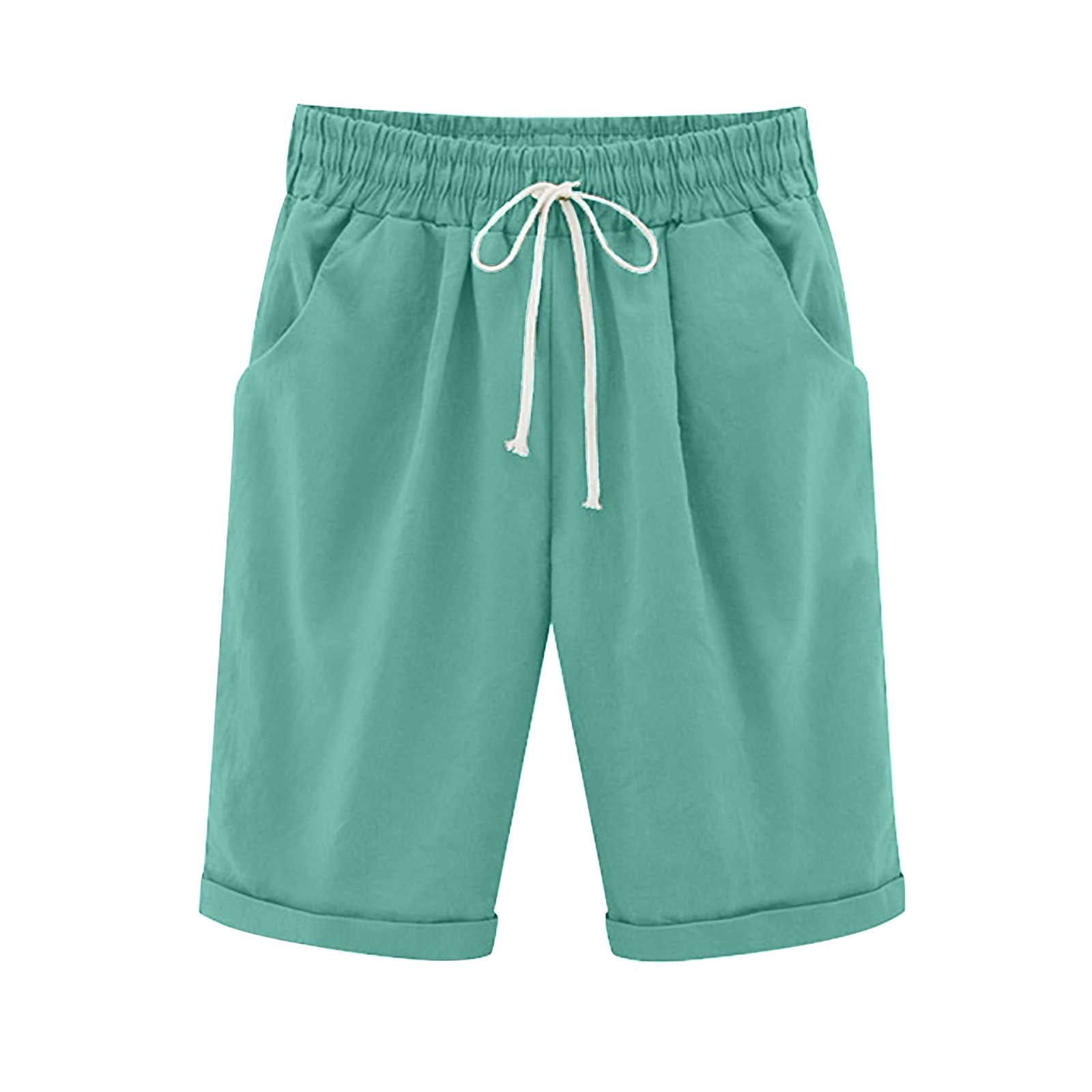 Emoswims - Women's Elastic Waist Knee Length Casual Cotton Bermuda Shorts with Drawstring