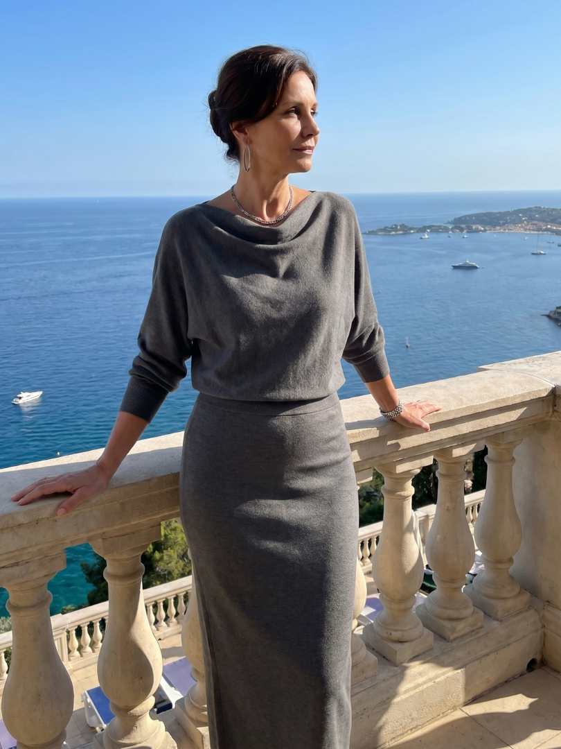 Romy | Vestido midi con escote drapeado y falda entallada