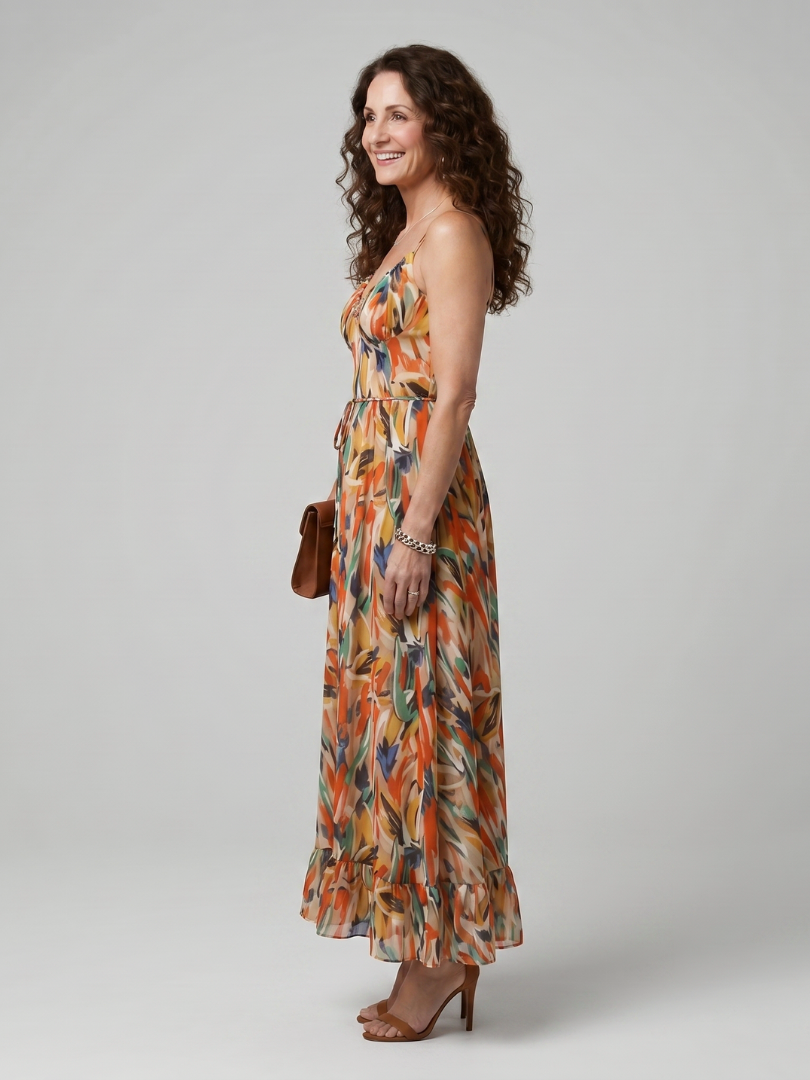 Quill | Vestido midi de tirantes finos con estampado abstracto