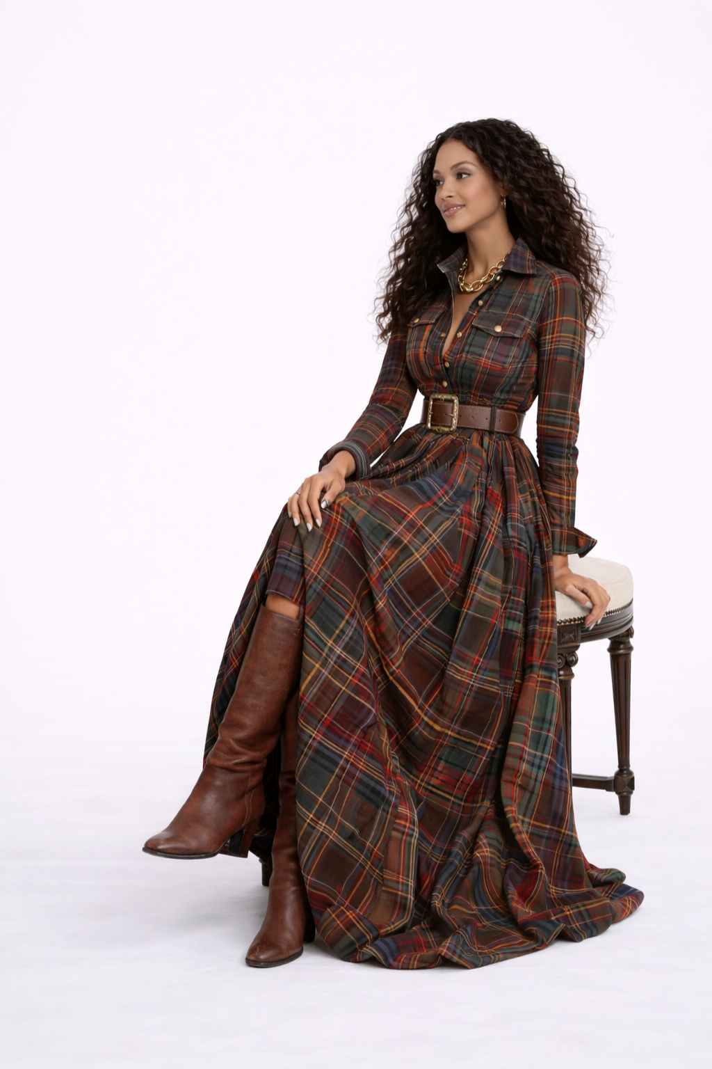 VESTIDO A CUADROS CON CINTURÓN