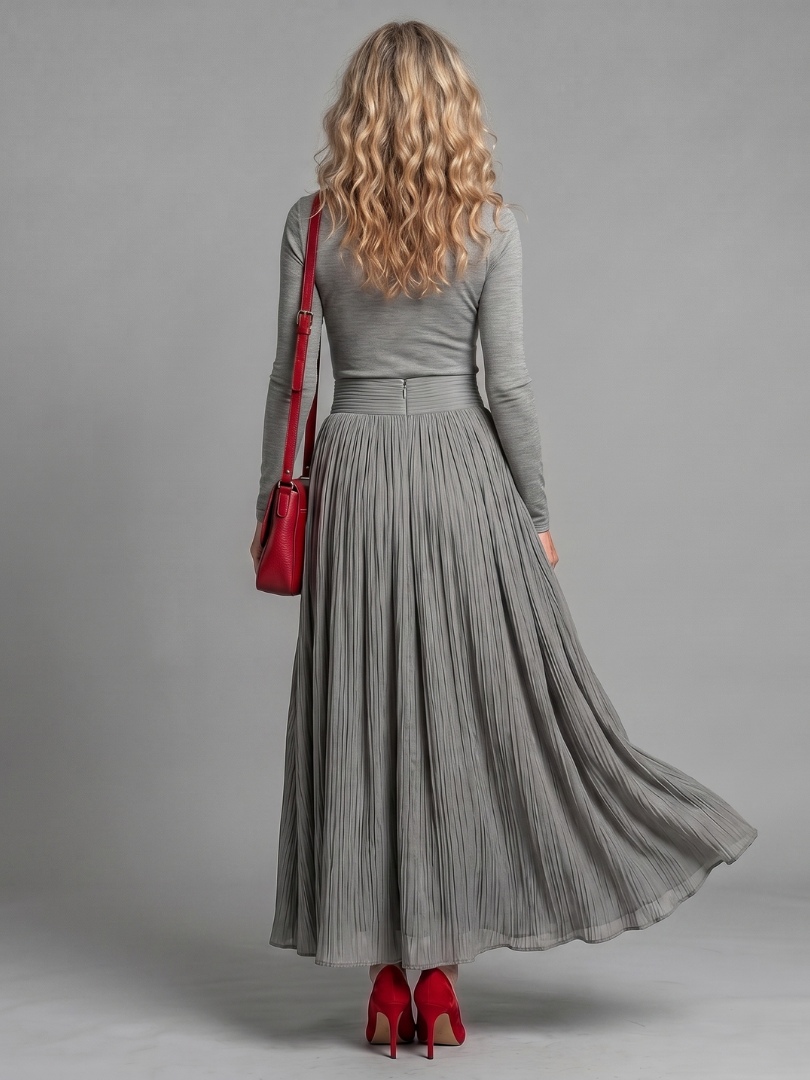 Lana | Vestido midi de manga larga con cuello alto y cintura marcada