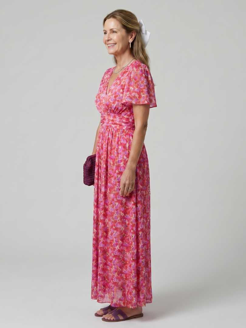 Juna | Vestido midi con estampado de florecitas y manga corta