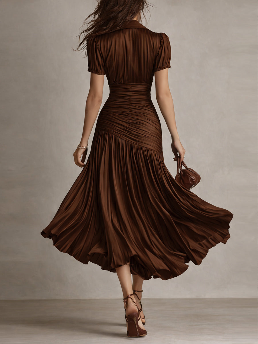 Gabriel Moreno - Adriana - Vestido Midi de Satén a Rayas Retro