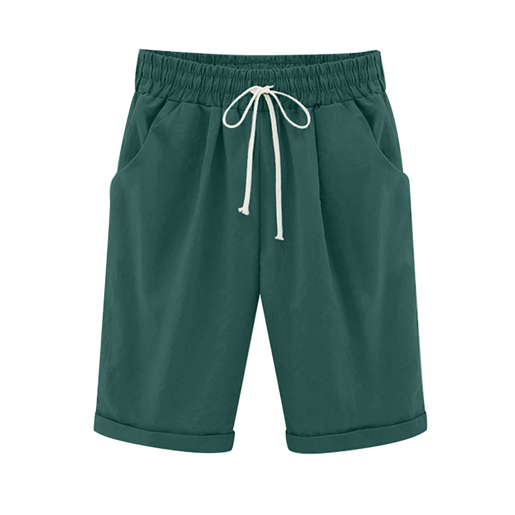 Emoswims - Women's Elastic Waist Knee Length Casual Cotton Bermuda Shorts with Drawstring