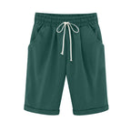 Emoswims - Women's Elastic Waist Knee Length Casual Cotton Bermuda Shorts with Drawstring