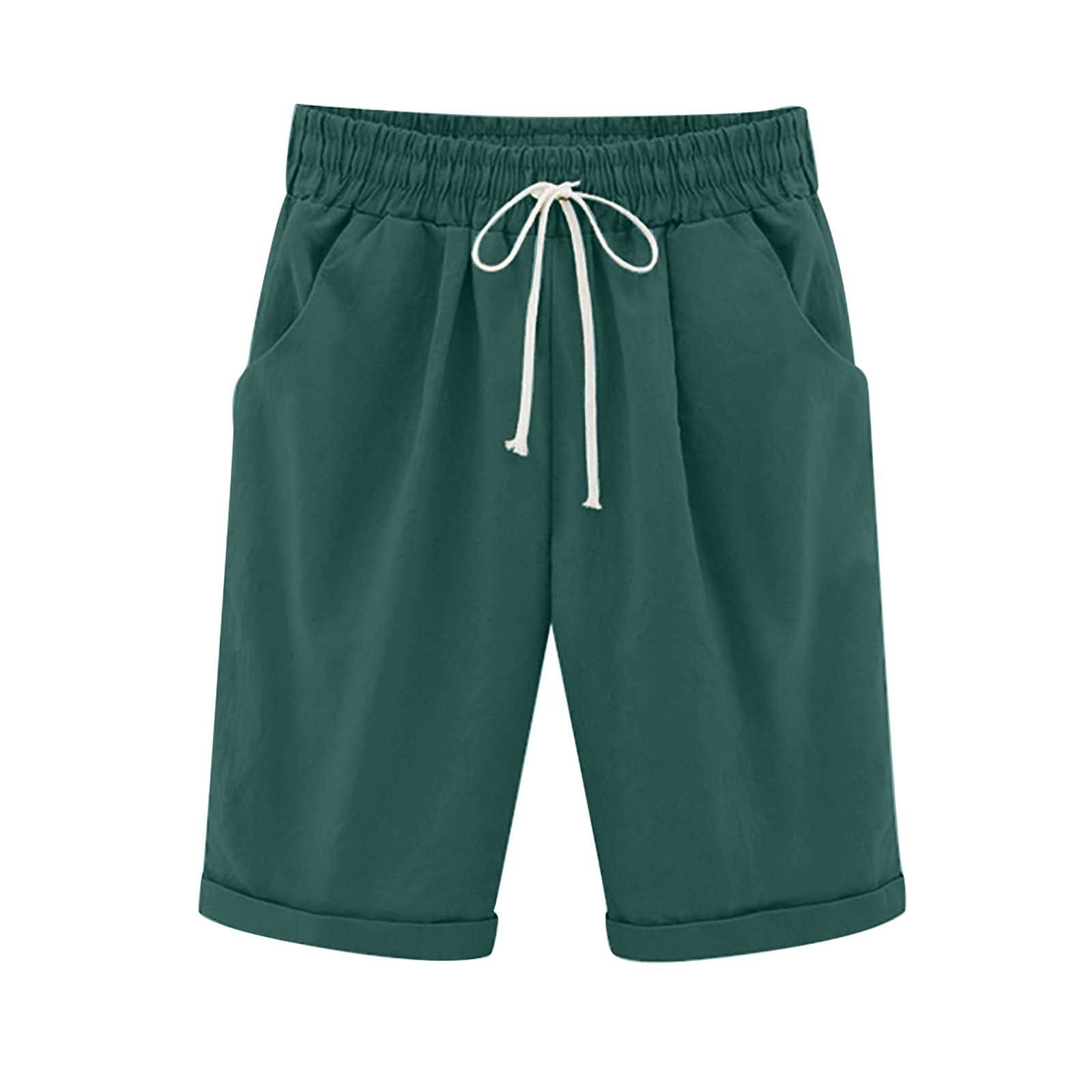 Emoswims - Women's Elastic Waist Knee Length Casual Cotton Bermuda Shorts with Drawstring