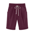 Emoswims - Women's Elastic Waist Knee Length Casual Cotton Bermuda Shorts with Drawstring