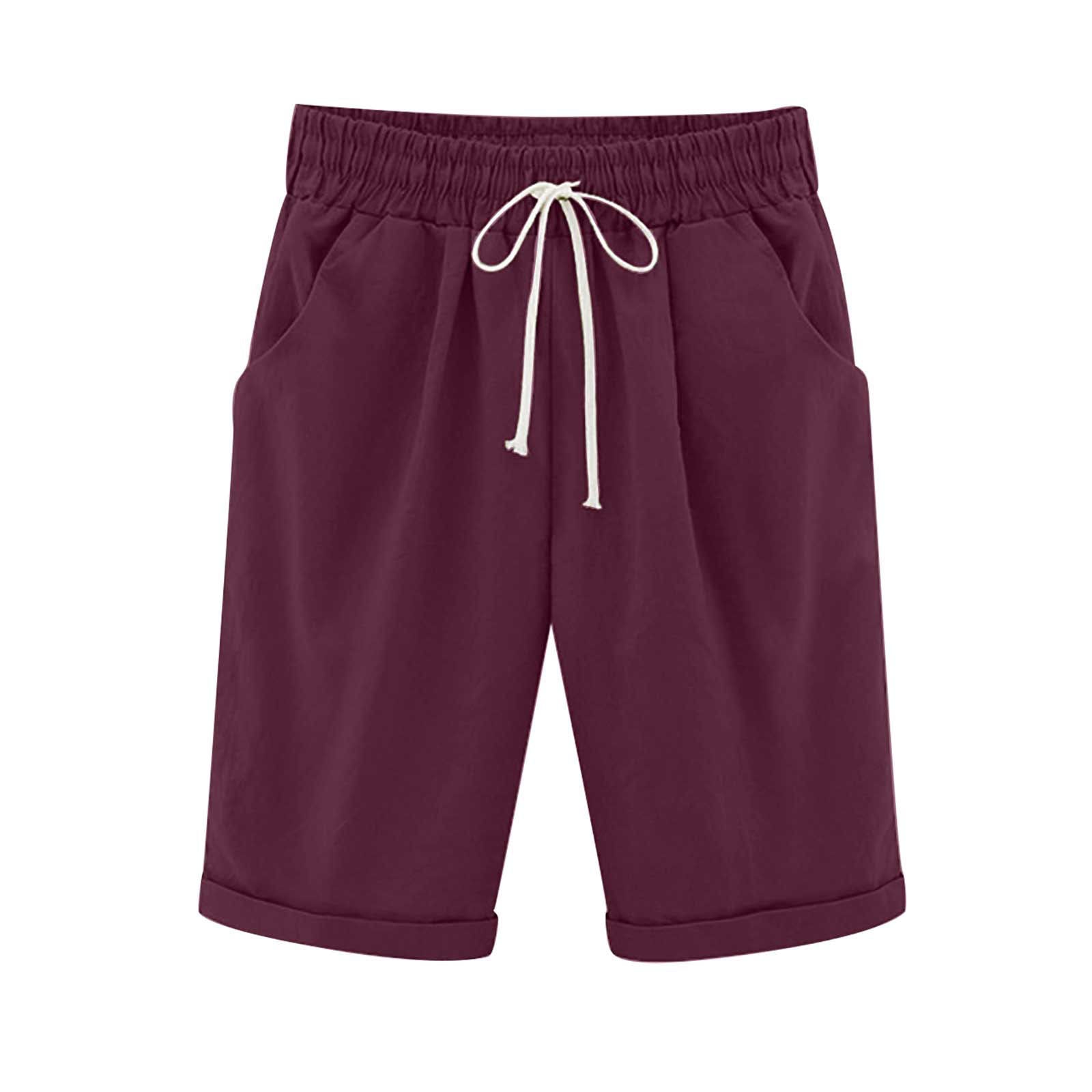 Emoswims - Women's Elastic Waist Knee Length Casual Cotton Bermuda Shorts with Drawstring