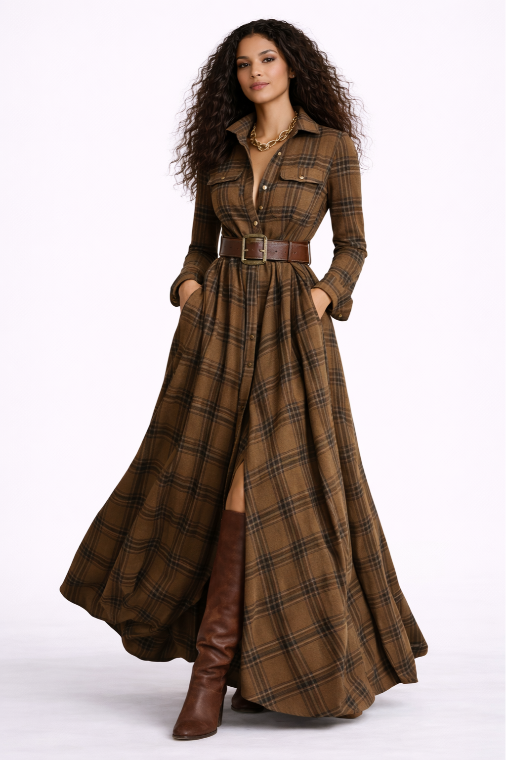 VESTIDO A CUADROS CON CINTURÓN