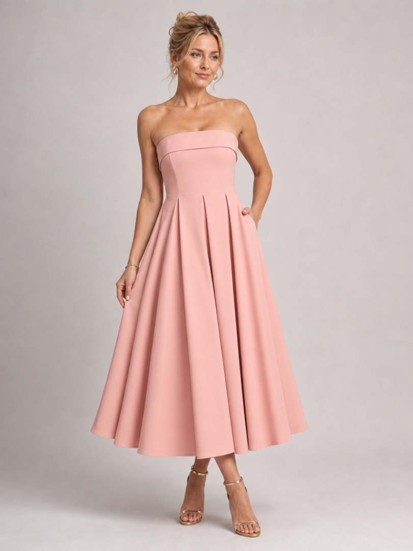 Elove | Vestido midi sin tirantes con corpiño estructurado