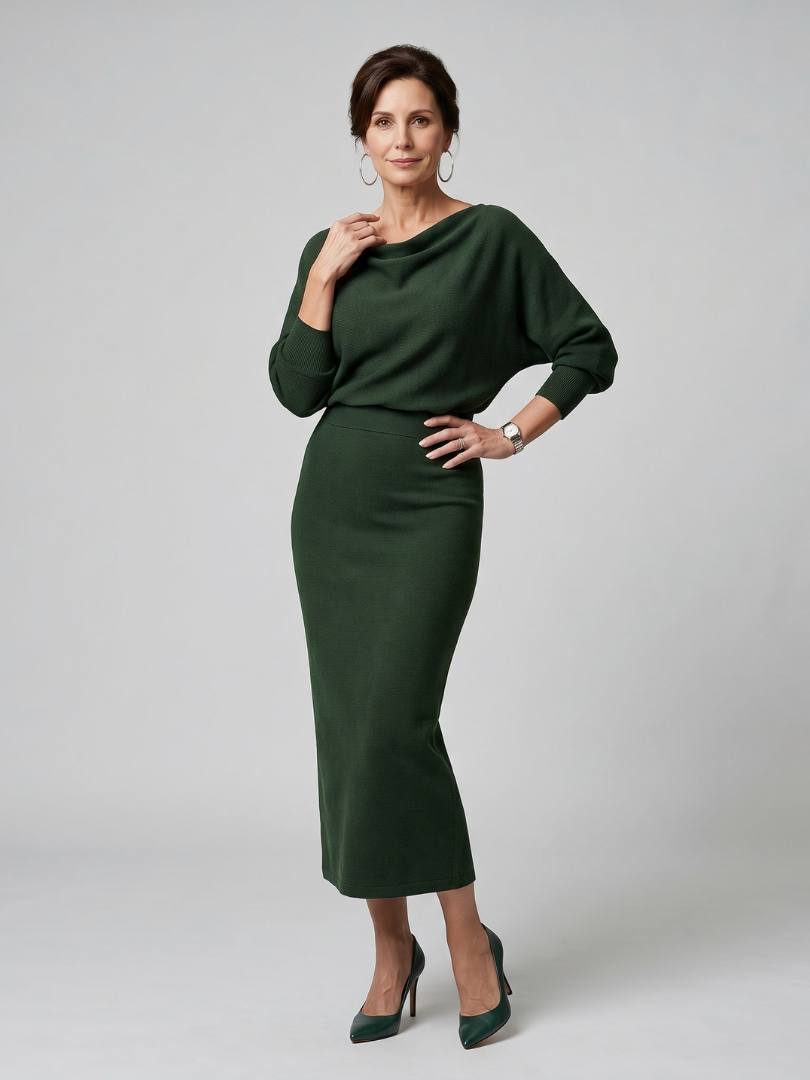 Romy | Vestido midi con escote drapeado y falda entallada