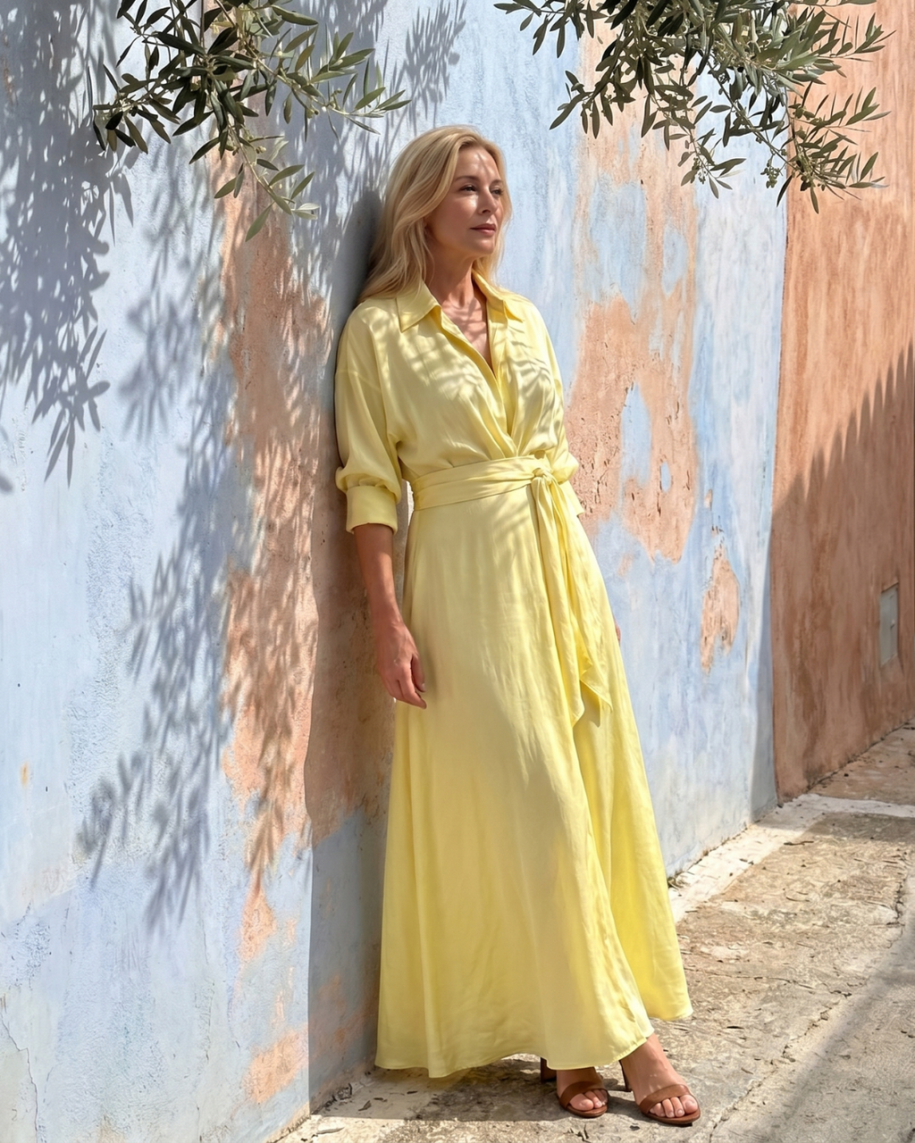 Zelith | Vestido midi fluido con cuello camisero, mangas largas y cinturón