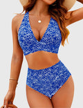 Emoswim - Women Embroidery Print High Waisted Bikini Sets V Neck Tummy Control Bathing Suit Two Piece Curvy Swimsuits
