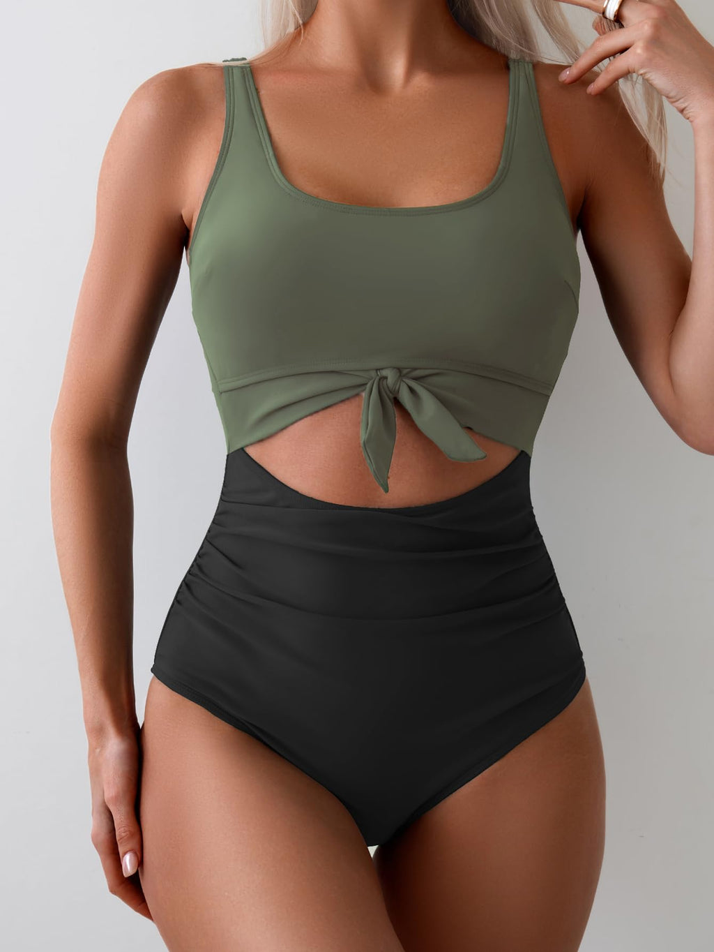Emoswims - Women's One Piece Swimsuit Tummy Control Slimming Bathing Suit Cutout Tie Knot Swimwear