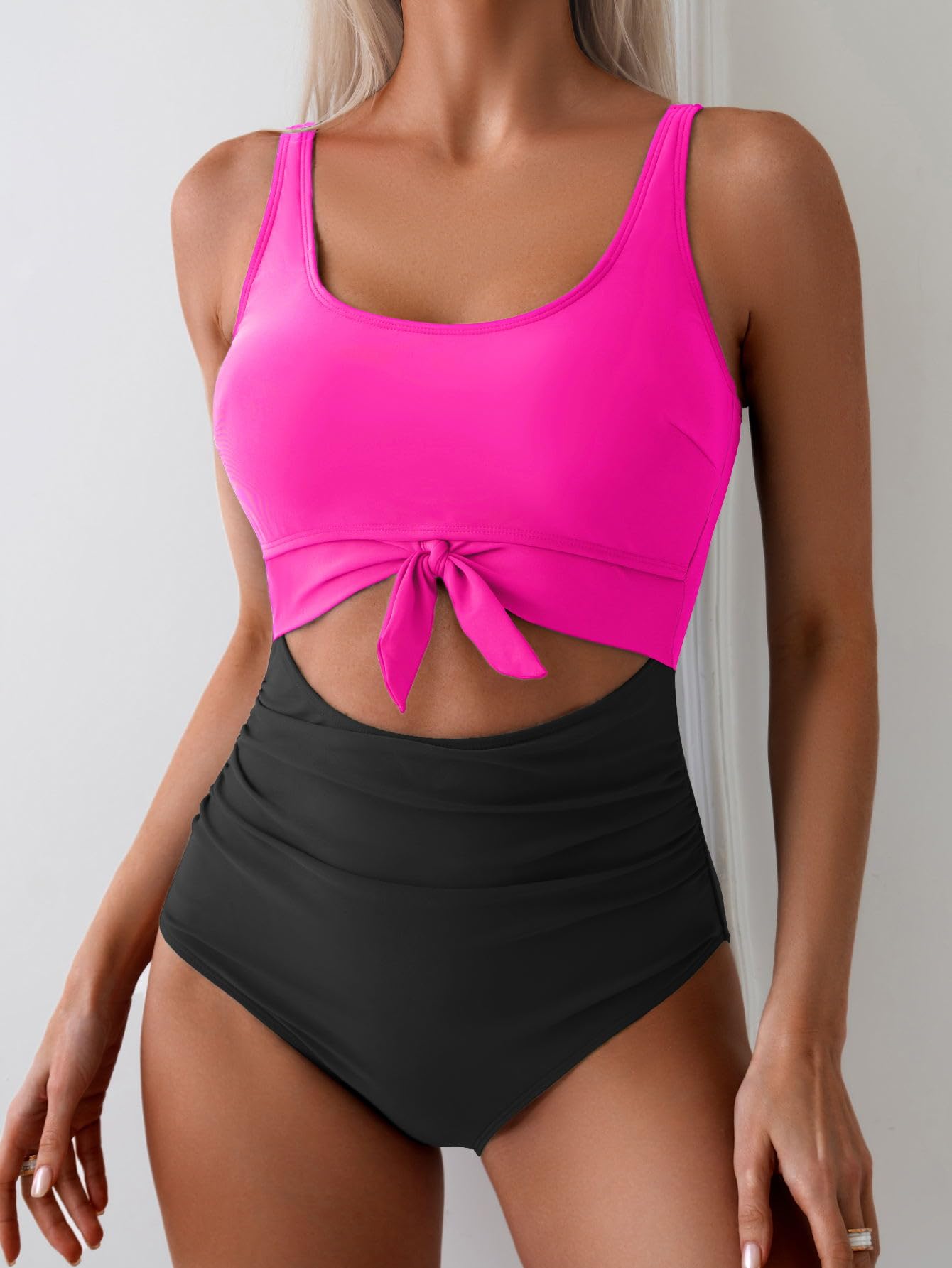 Emoswims - Women's One Piece Swimsuit Tummy Control Slimming Bathing Suit Cutout Tie Knot Swimwear