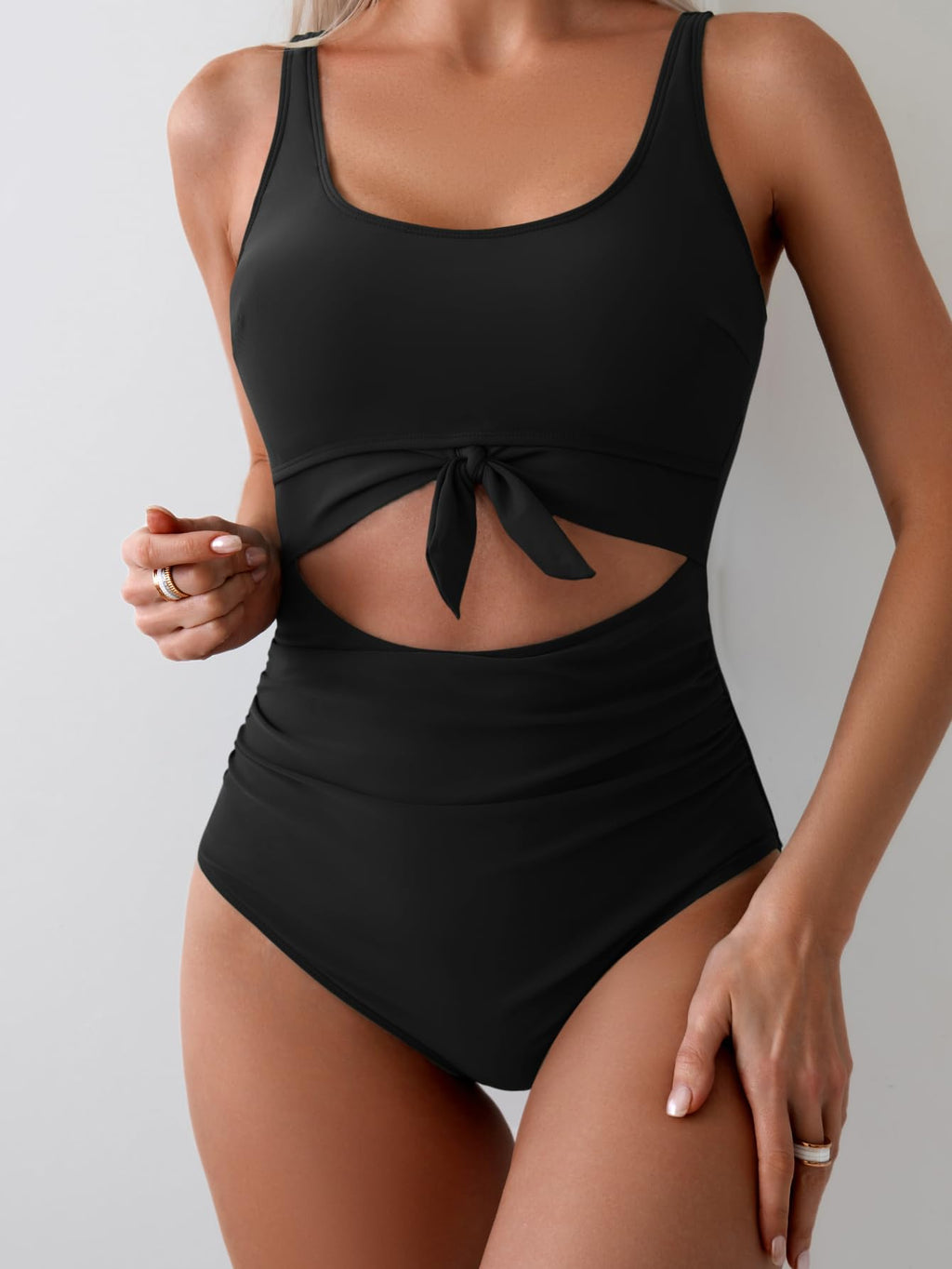 Emoswims - Women's One Piece Swimsuit Tummy Control Slimming Bathing Suit Cutout Tie Knot Swimwear