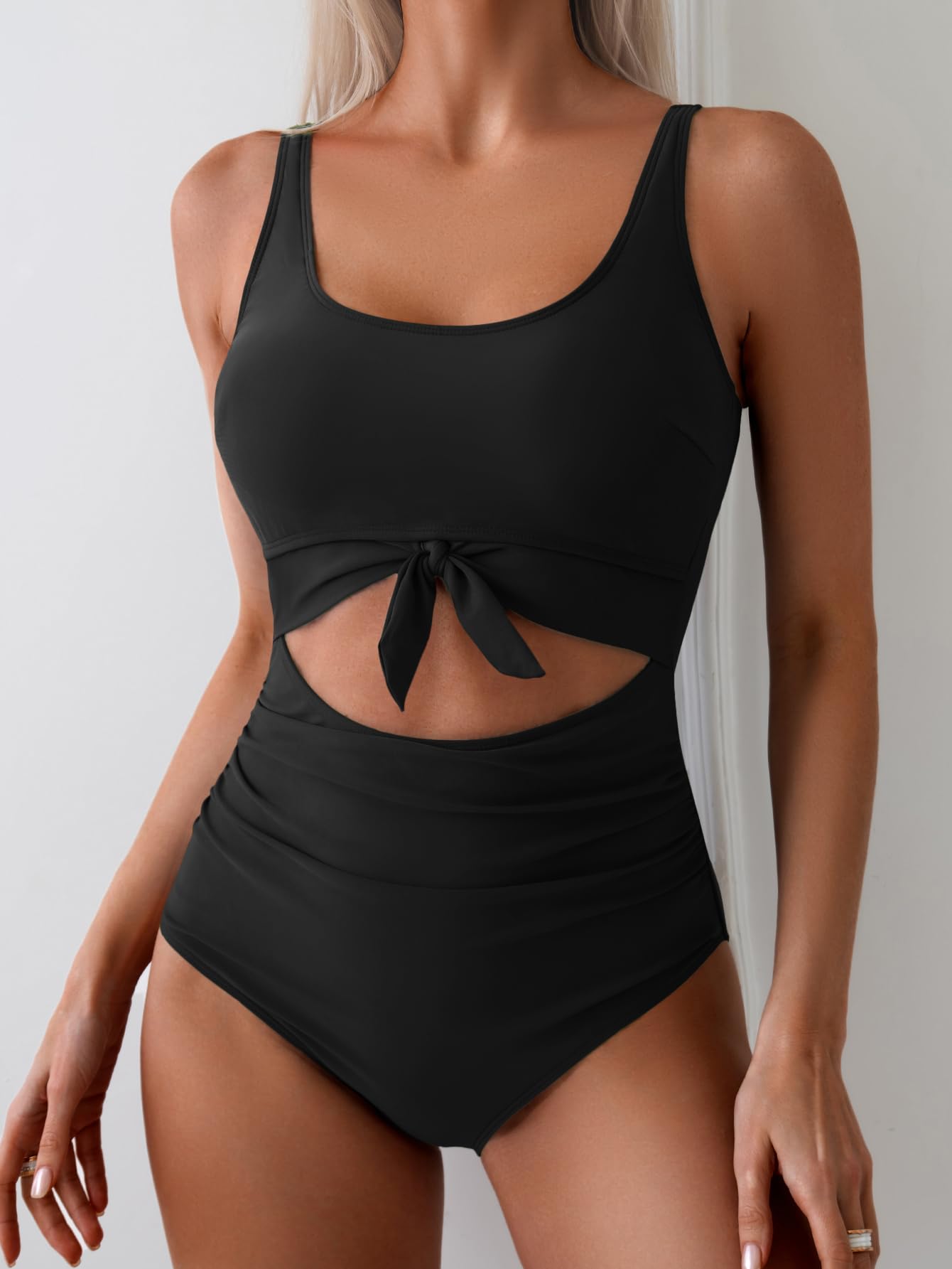 Emoswims - Women's One Piece Swimsuit Tummy Control Slimming Bathing Suit Cutout Tie Knot Swimwear