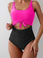 Emoswims - Women's One Piece Swimsuit Tummy Control Slimming Bathing Suit Cutout Tie Knot Swimwear