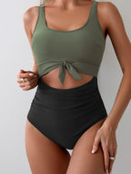 Emoswims - Women's One Piece Swimsuit Tummy Control Slimming Bathing Suit Cutout Tie Knot Swimwear