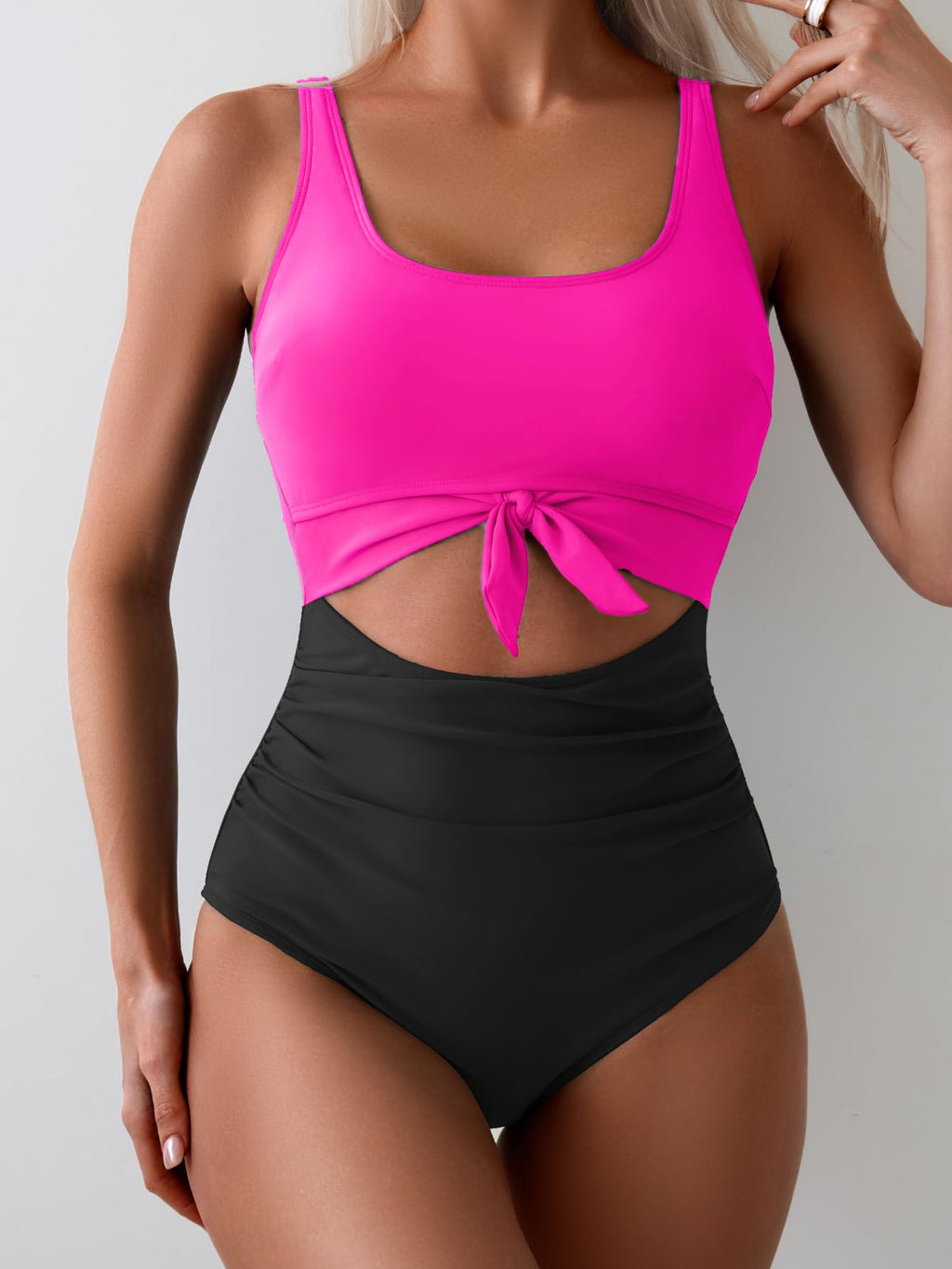 Emoswims - Women's One Piece Swimsuit Tummy Control Slimming Bathing Suit Cutout Tie Knot Swimwear