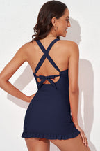 Emoswims - Deep V Cross-Back Ruched One-Piece Swimsuit