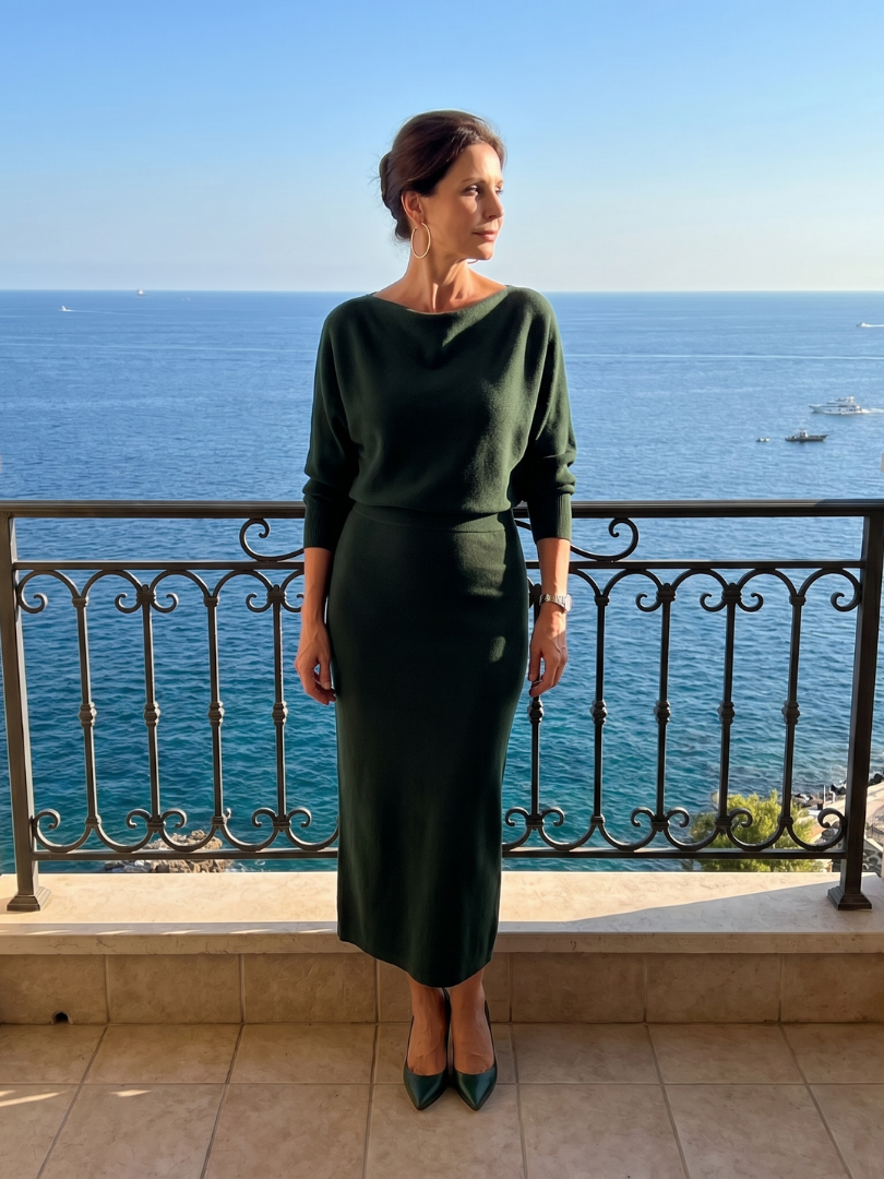 Romy | Vestido midi con escote drapeado y falda entallada