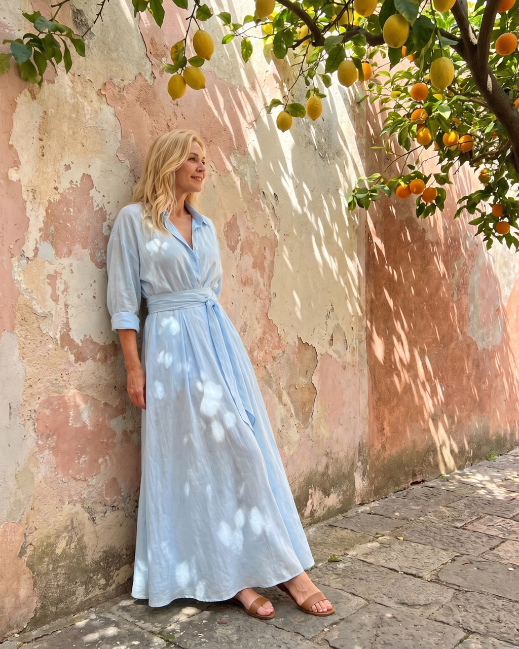 Zelith | Vestido midi fluido con cuello camisero, mangas largas y cinturón