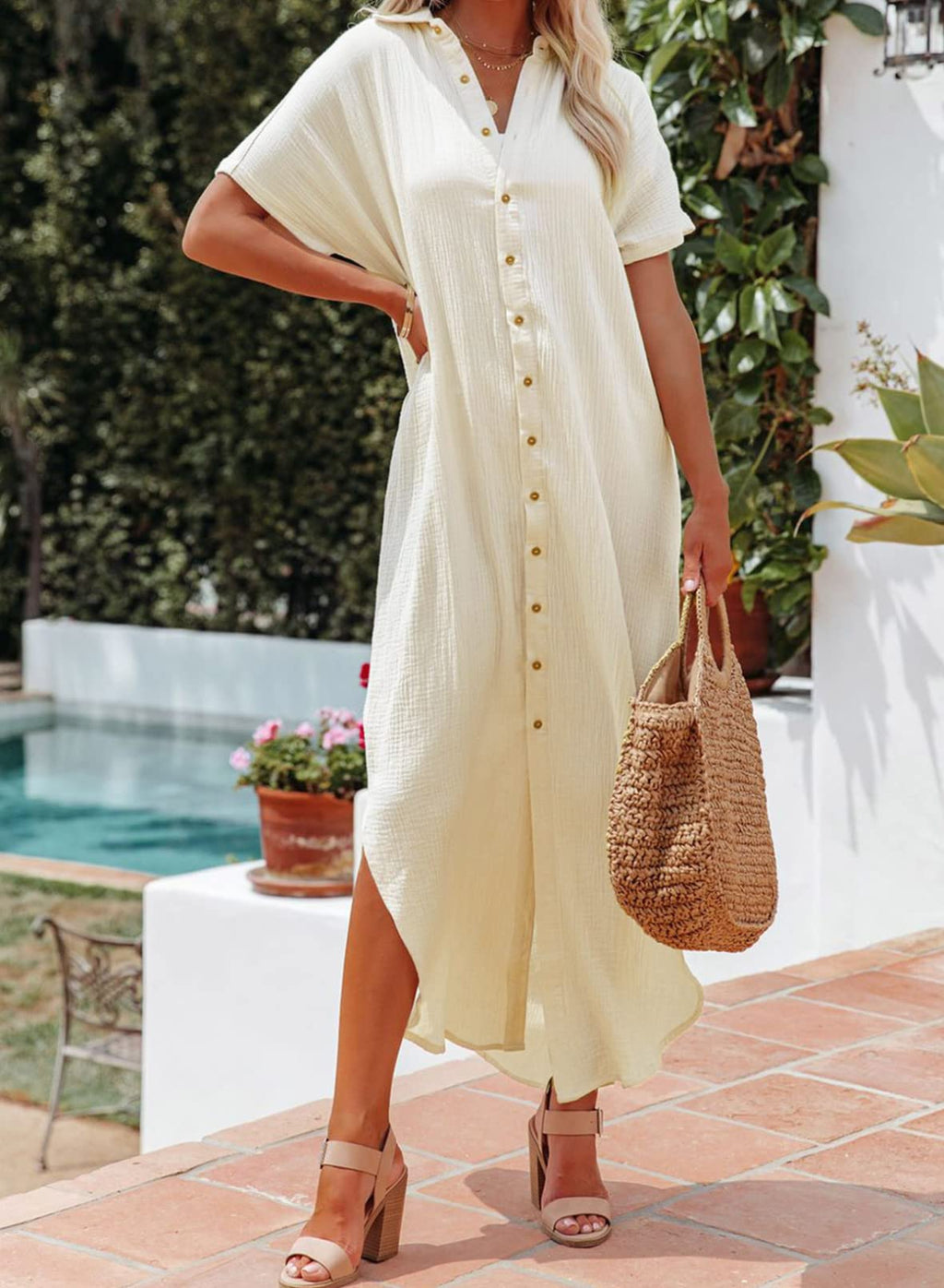 Emoswims - White Solid Color Long Sun-proof Cardigan Cover Up
