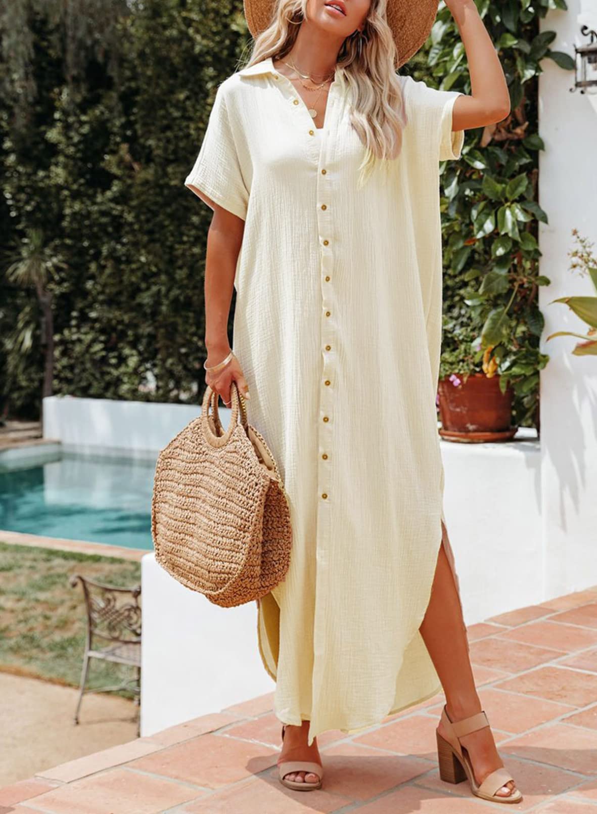 Emoswims - White Solid Color Long Sun-proof Cardigan Cover Up