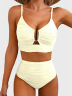 Emoswim - 2026 Summer Two Piece Bikini Set U-Wire Cutout High Waisted Swimsuit-Beige