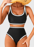 Emoswim - Women's Bikini Sets Floral Print Whip Stitch 2 Piece Swimsuits High Waisted Scoop Bathing Suits