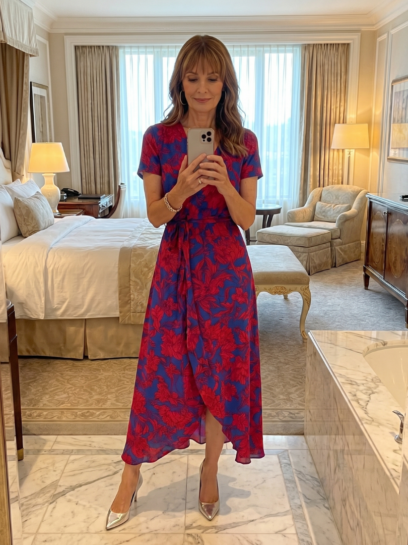 Priya | Vestido midi cruzado con estampado floral y manga corta