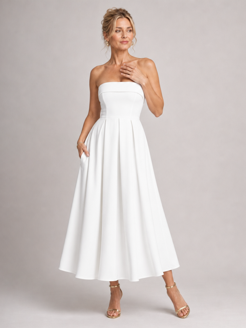 Elove | Vestido midi sin tirantes con corpiño estructurado