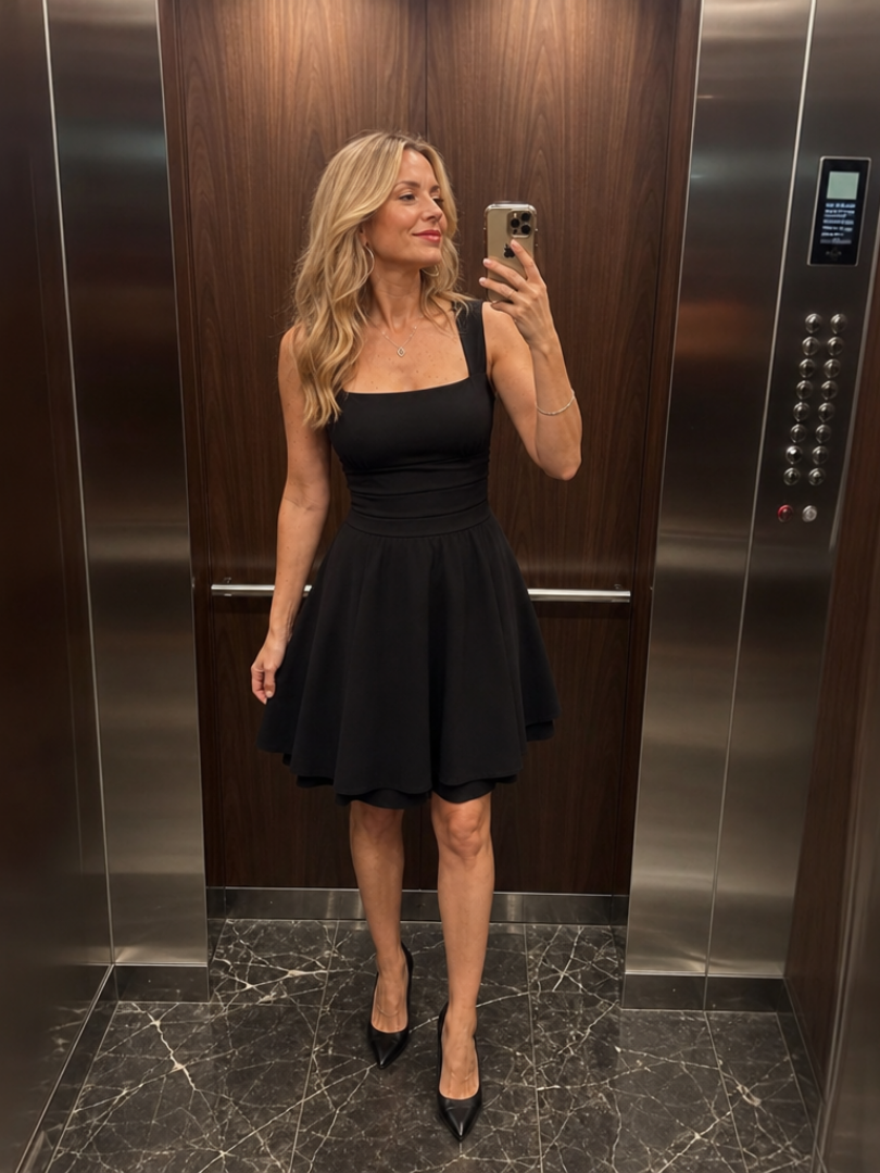 Celen | Vestido mini sin mangas con escote cuadrado y falda con vuelo