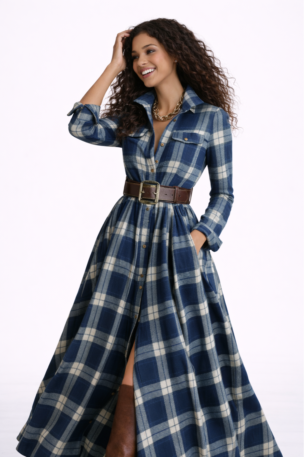 VESTIDO A CUADROS CON CINTURÓN