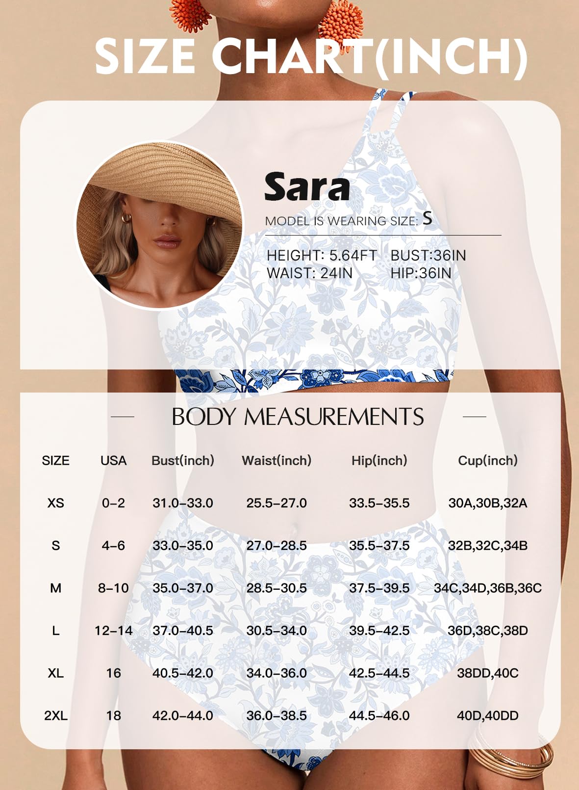 Emoswim - Women's High Waisted Bikini Sets One Shoulder Floral Print Swimsuits 2 piece Tummy Control Bathing Suits
