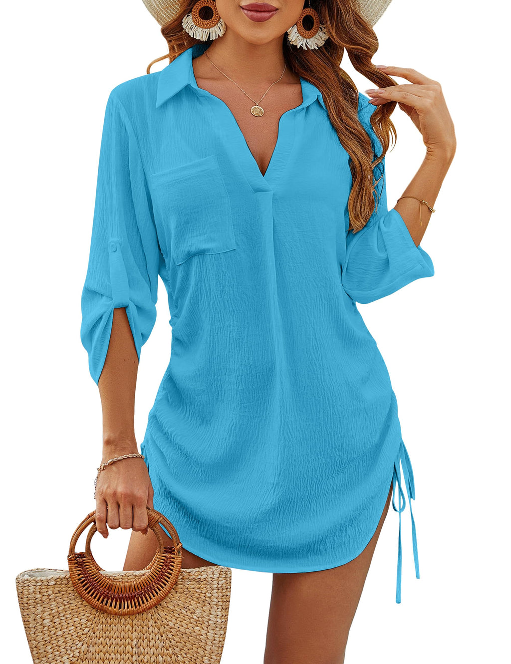 Emoswims - Coverup Drawstring Beach Dress Shirt