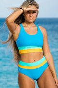 Emoswims - Sky Blue Colorblock Cut Back Bikini Set